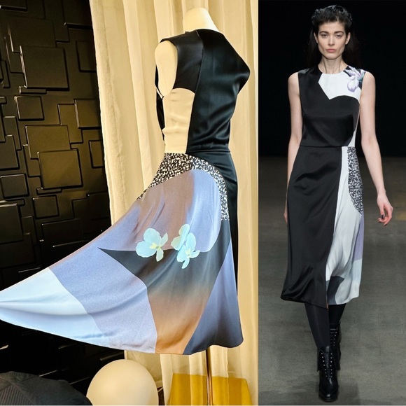 3.1 Phillip Lim 2014 FW Runway dress 2 black/white/purple/floral - Picture 1 of 12